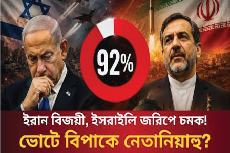 জরিপে ইসরায়েলিদের হতাশা : যুদ্ধে জয়ী ইরান - কমেছে নেতানিয়াহুর সমর্থন